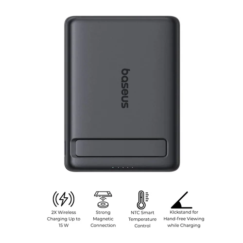 Baseus PicoGo AM31 Qi2 Ultra-Mini Magnetic Power Bank with Kickstand 5000mAh 20W - Cosmic Black