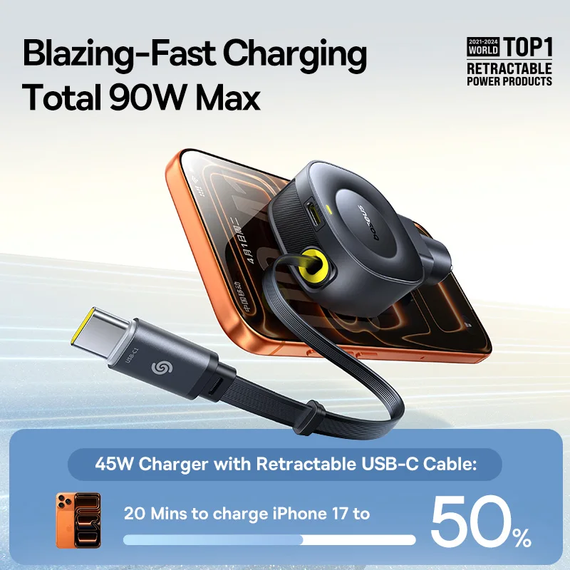 Baseus PrimeTrip VR2 Car Charger with Retractable Cable C+C 45W - Cosmic Black