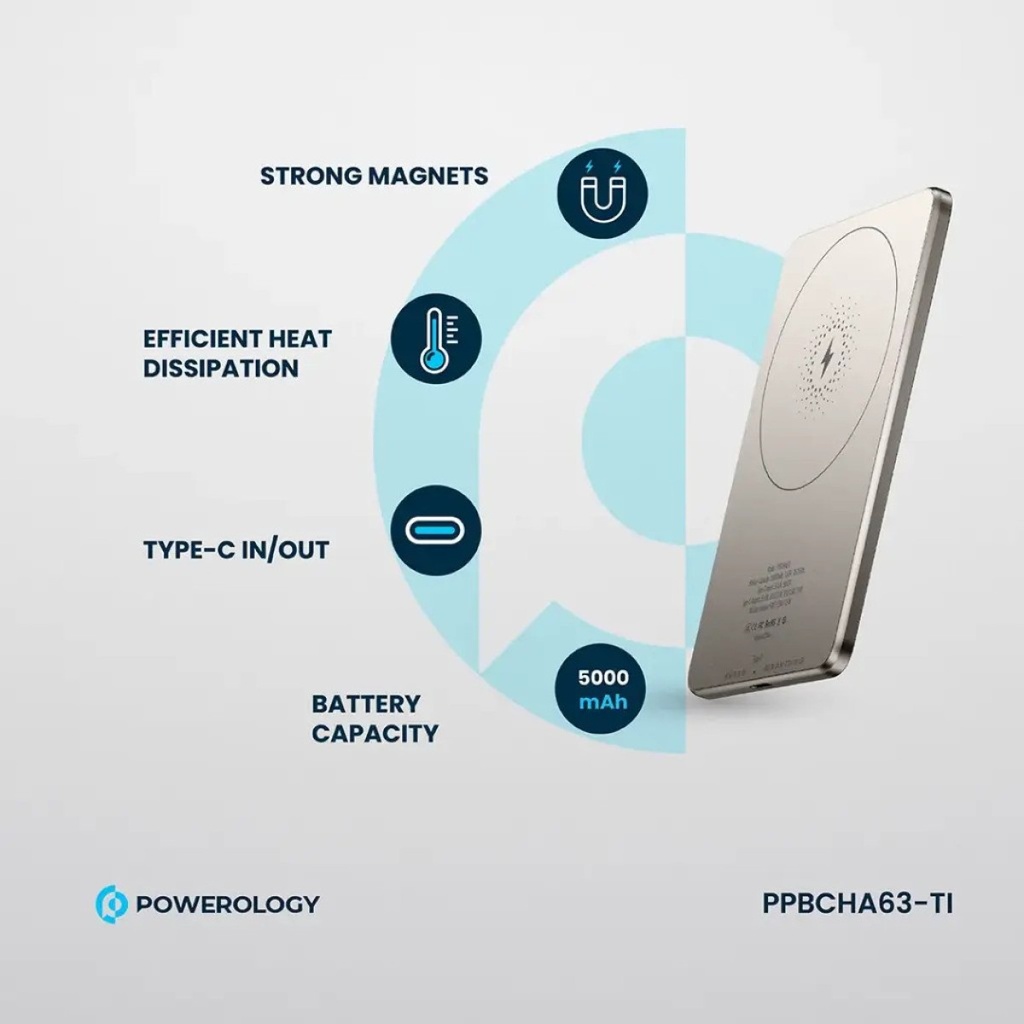  Powerology Ultra-Thin Magsafe Power Bank 5000mAh (Titanium)