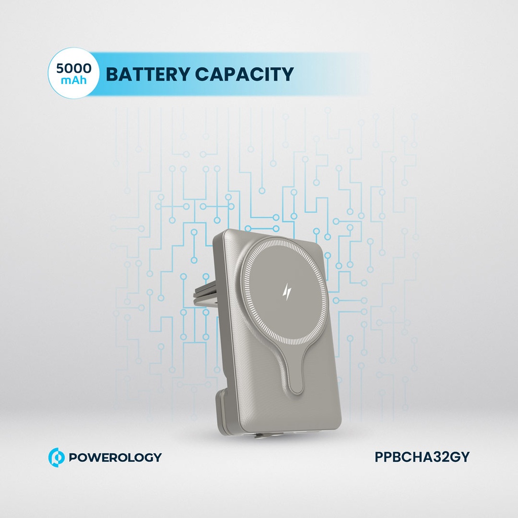 Powerology 5000mAh Powerbank Magsafe Charging Air-Vent Mount