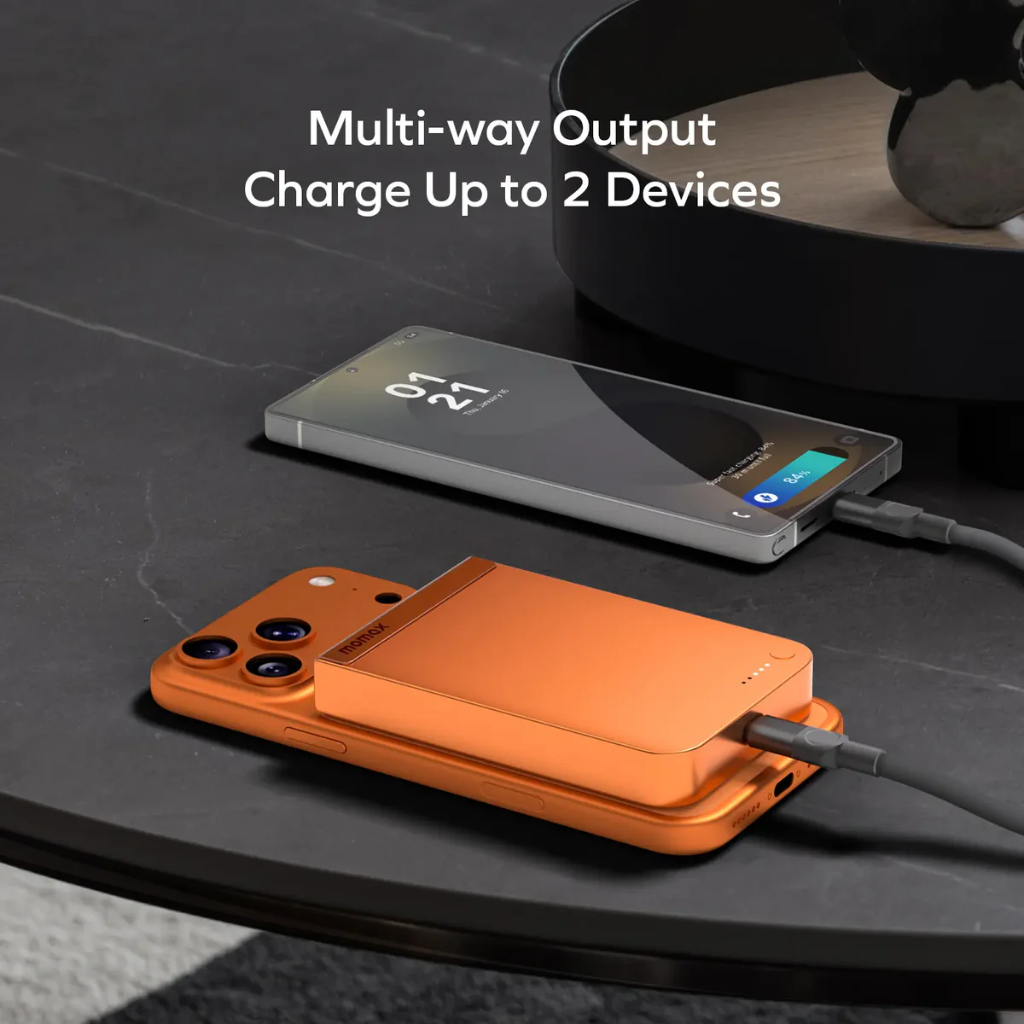 Momax 1-POWER S.PASS 10000mAh Qi2 Magnetic Wireless Battery Pack (Orange)