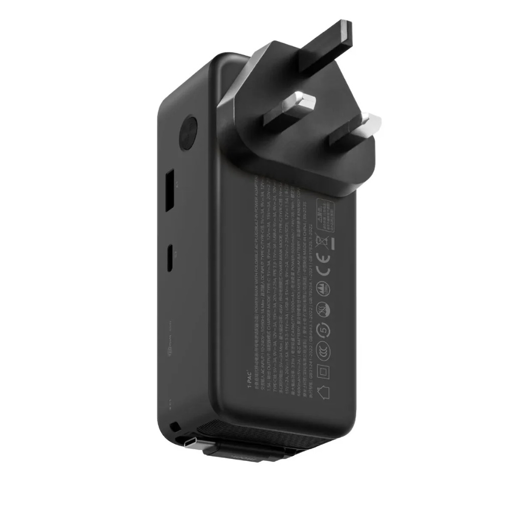 Momax 1-PAC⁺10000mAh 3 in 1 Hybrid GaN Battery Pack with Build-in retractable Cable (Black)