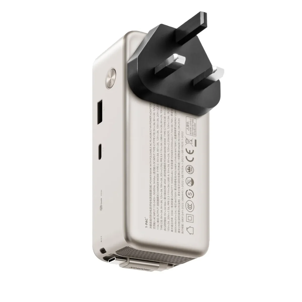 Momax 1-PAC⁺10000mAh 3 in 1 Hybrid GaN Battery Pack with Build-in retractable Cable (Titanium)