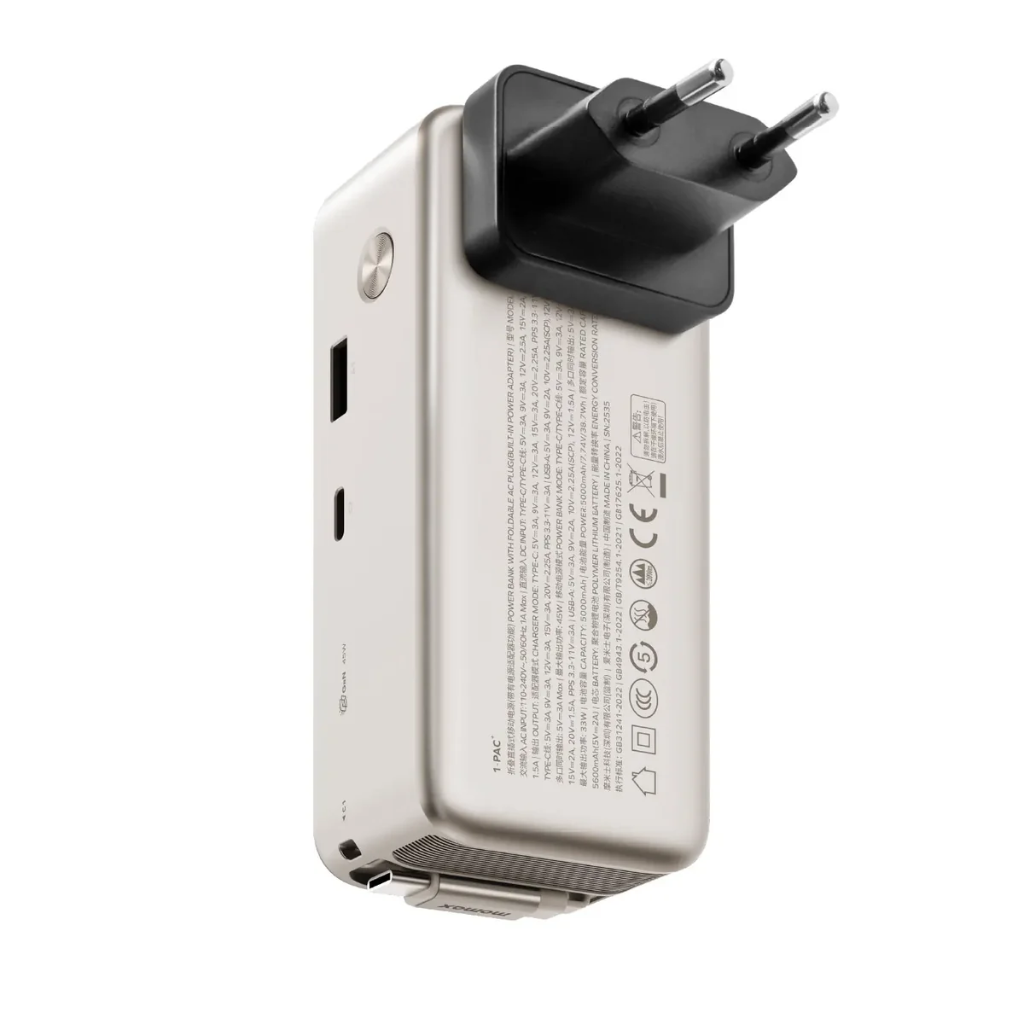 Momax 1-PAC⁺10000mAh 3 in 1 Hybrid GaN Battery Pack with Build-in retractable Cable (Titanium)