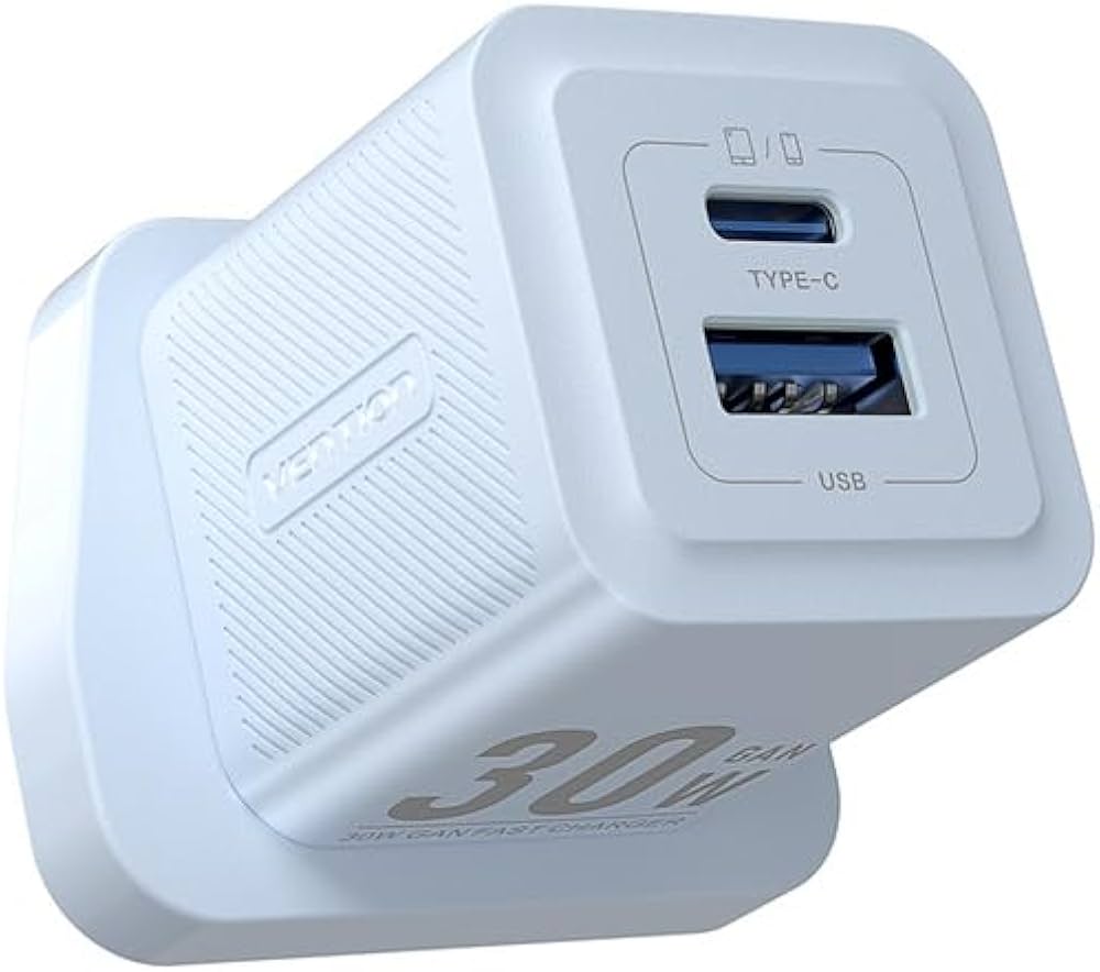 Vention 2-Port Wall Charger USB (C + A) 30W/30W with USB-C to USB-C Cable 1M (White)