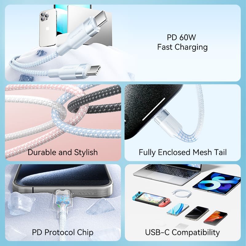 Vention Aluminum Alloy USB C - C Magnetic Cable 1M (Titanium Gold)
