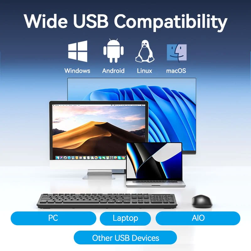 Vention 3-Button Wireless Computer Mouse with USB Receiver (Black)