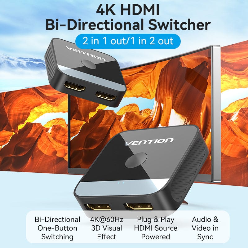 Vention 2-Port Bi-Directional HDMI Switch 4K (Black)