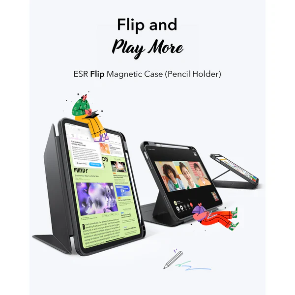 ESR Flip Hybrid Case Pencil Holder iPad 11 / 10.9 inch 11th Gen(A16)/10th Gen (Black)