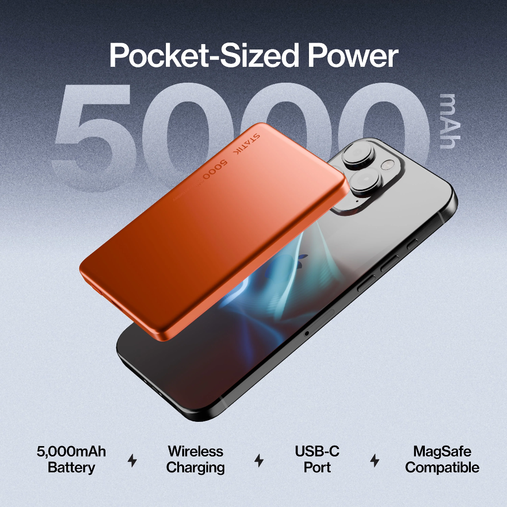 Statik MagSafe Power Bank with Semi-Solid Electrolyte Technology V2 5000mAh (Orange)