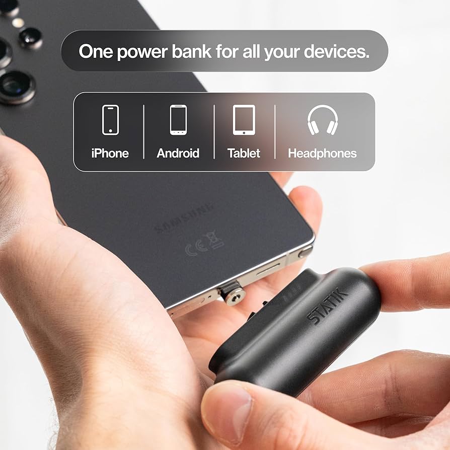 Statik Snap-N-Charge Power Bank Universal USB-C, Lightning & Micro USB Magnetic Tips V3 3200mAh (Black)