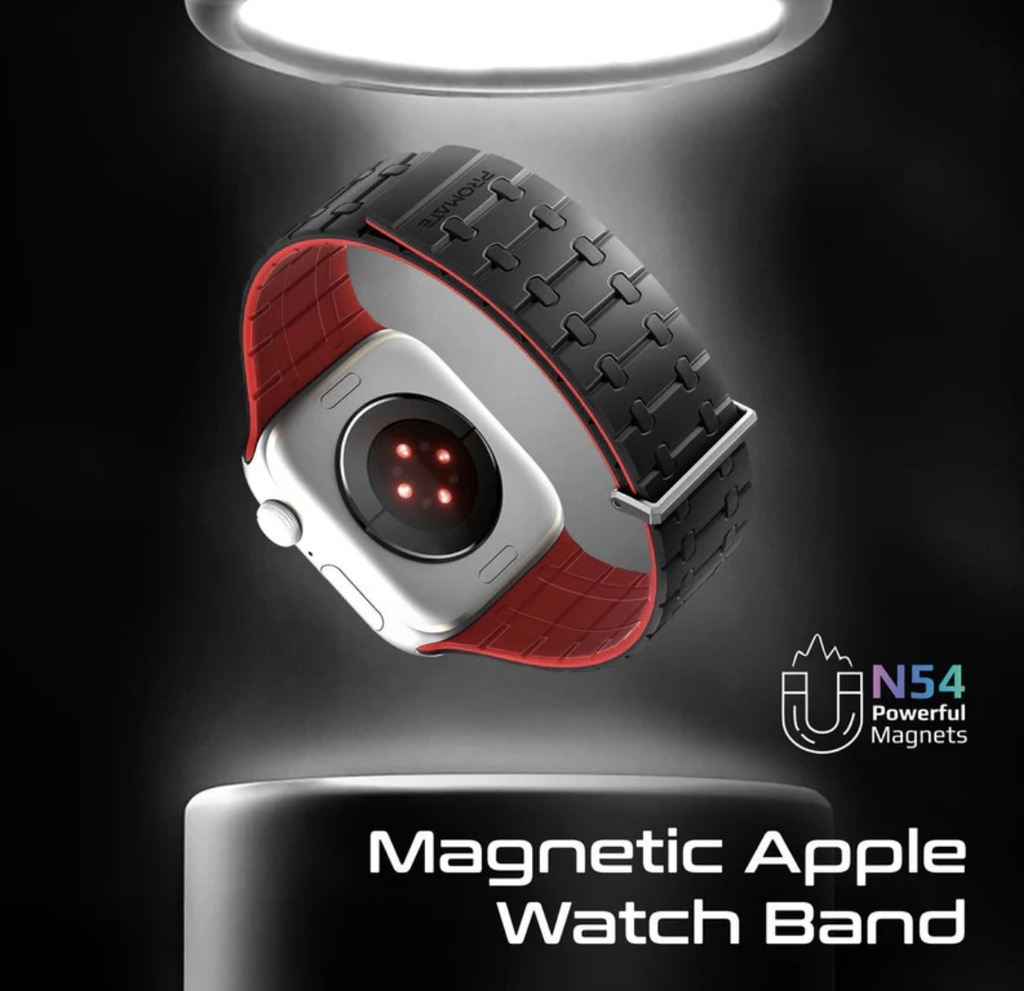 Promate Magnetic Silicone Strap with Metal Loop For Apple Watch 44/49mm (Black) 