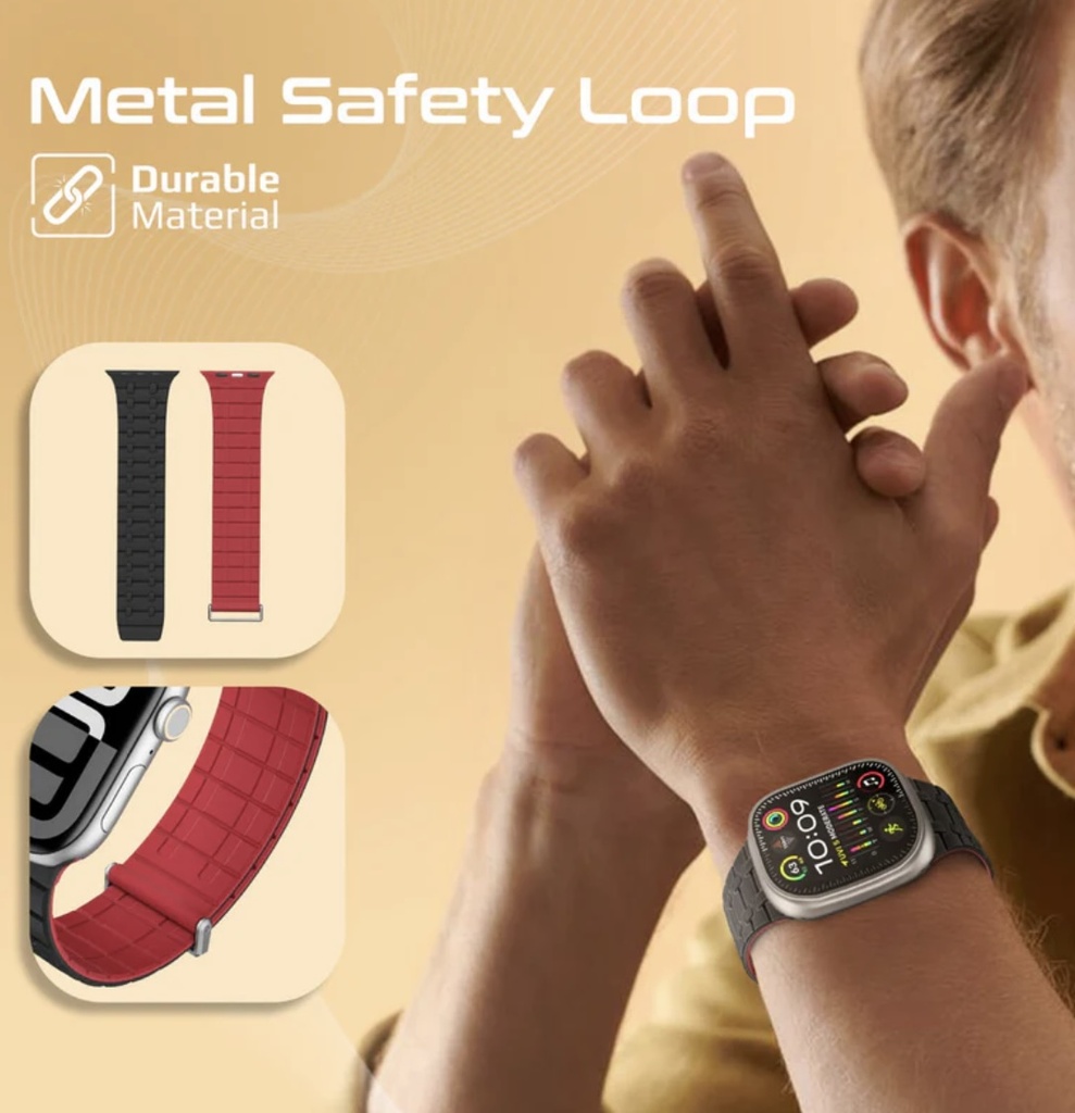 Promate Magnetic Silicone Strap with Metal Loop For Apple Watch 44/49mm (Black) 