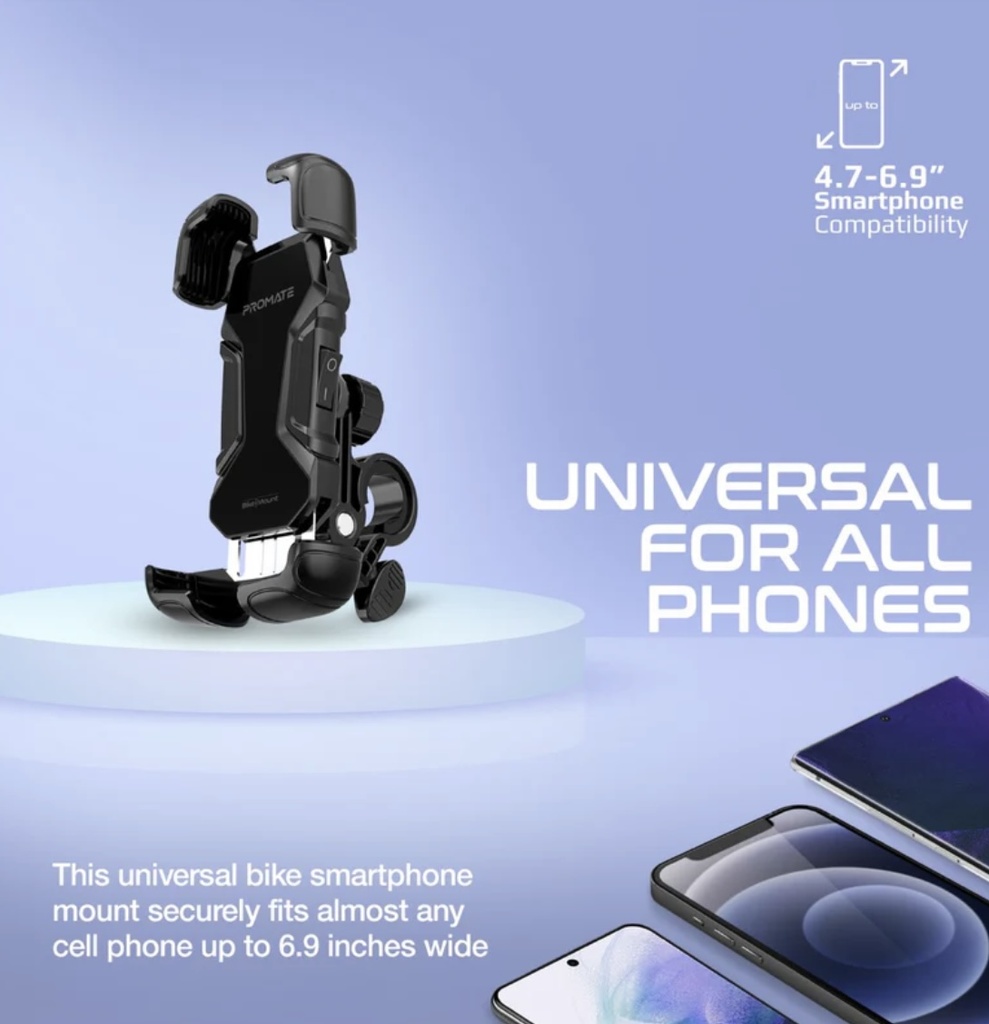 Promate Quick-Clamp SecureMount Bike Mount for Smartphones (Black)