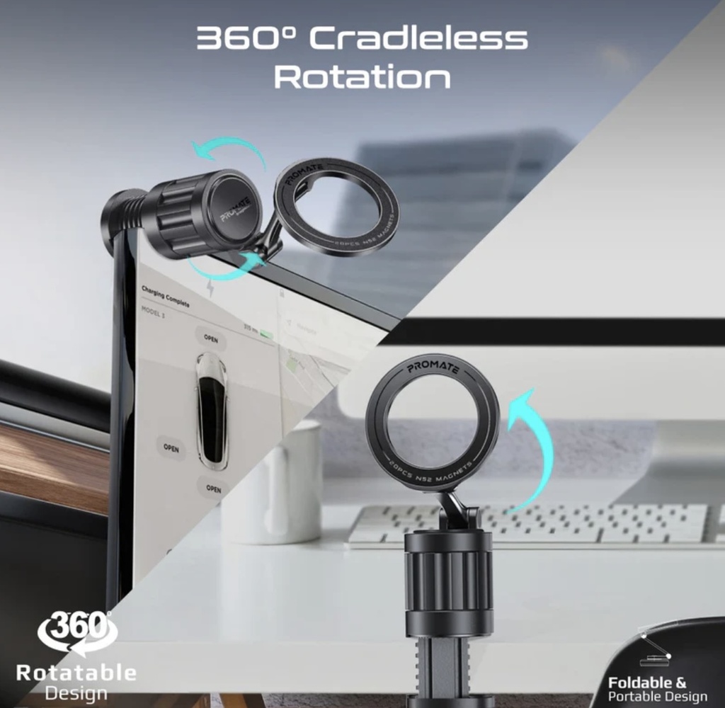 Promate 360° Rotating Magnetic Smartphone Grip-On Mount (Black)