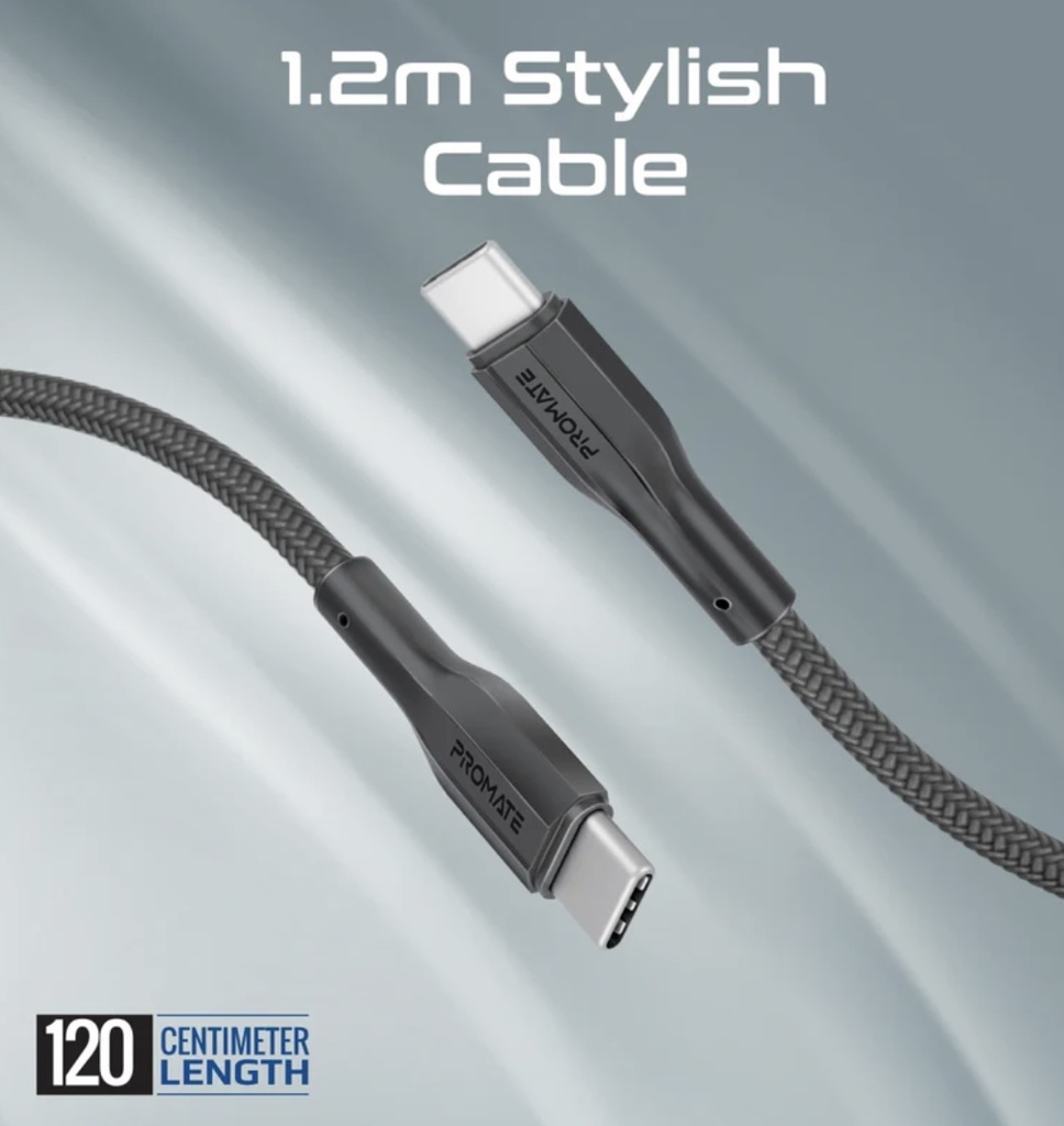 Promate 25W PD Adapter Combo Dual Port with 60W USB-C Cable (Black)