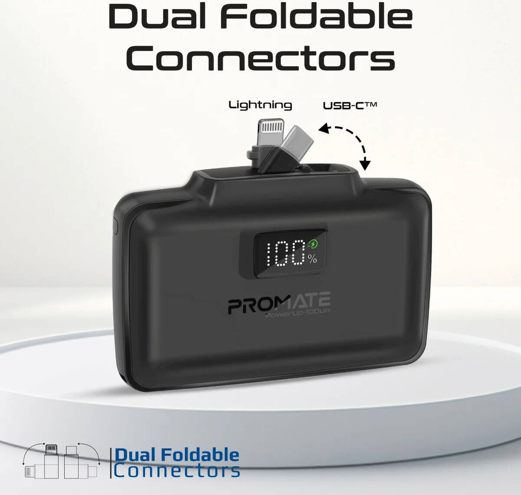 Promate Dual Folding USB-C  &  Lightning with Apple Watch Charge Power Bank 5000mAh (Black)