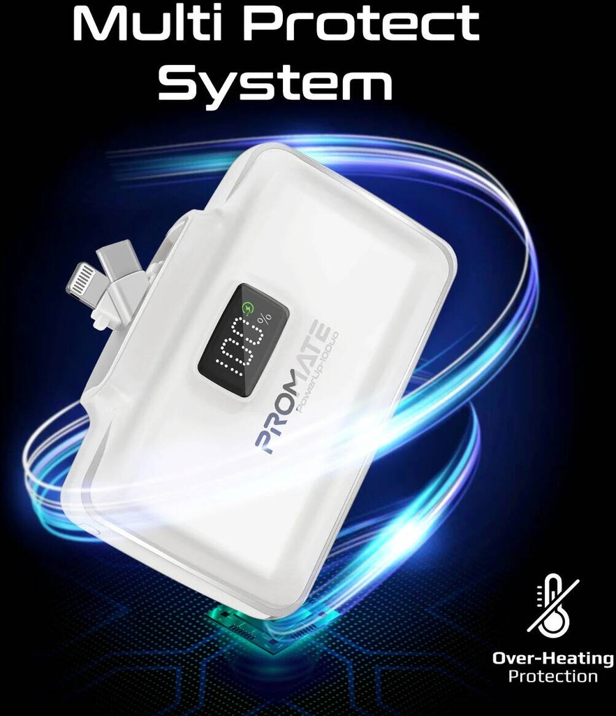 Promate Dual Folding USB-C & Lightning Power Bank 5000mAh (White)