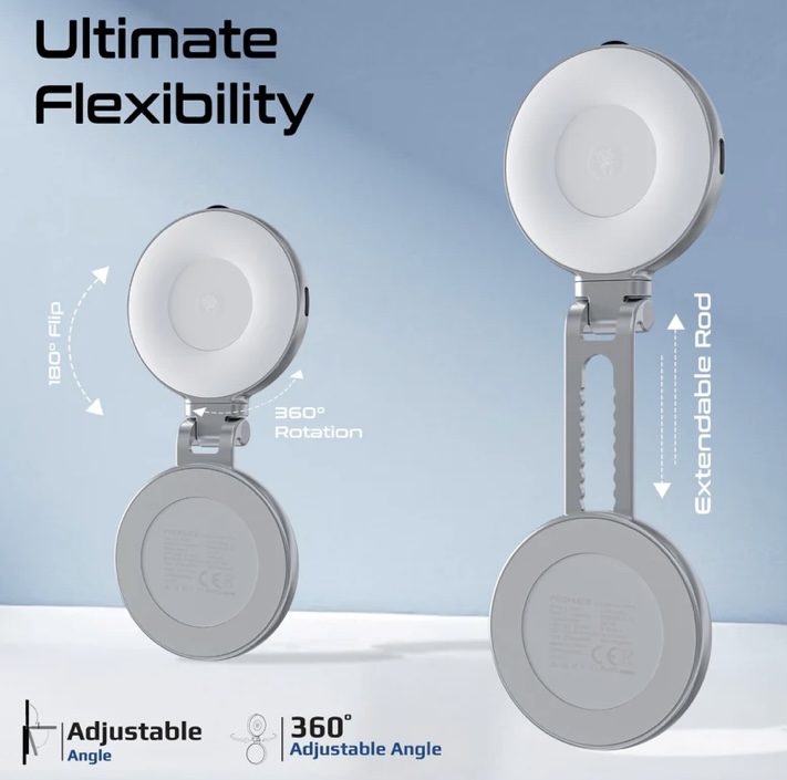 Promate MagSafe LED Ring Light 360° Rotatable (Grey) 