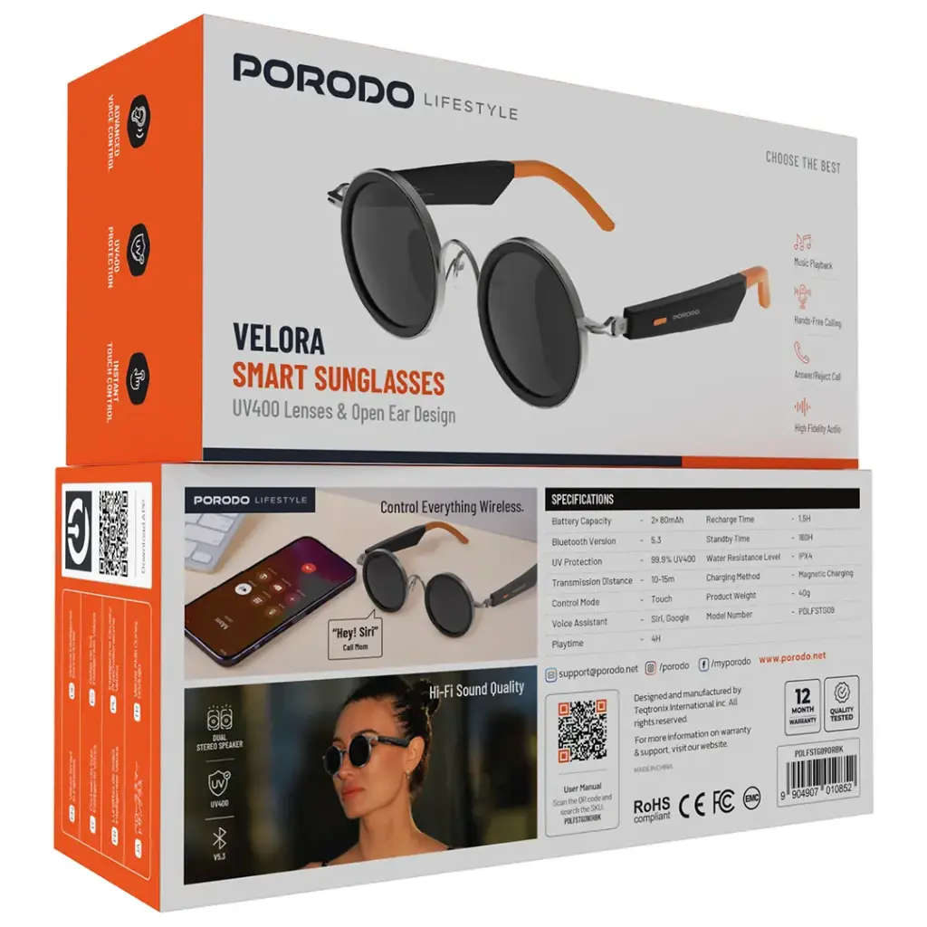 Porodo Lifestyle AI Bluetooth Smart Glass (Orange Black)