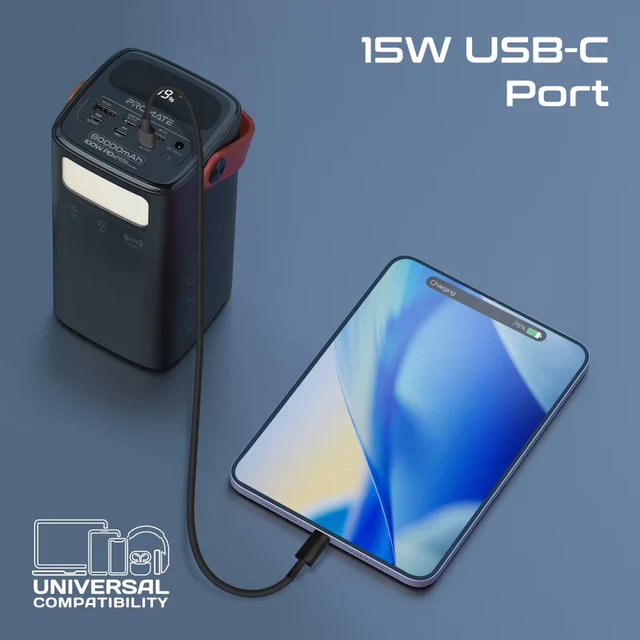 Promate 100W PD High-Capacity Quick Charge 3.0 Port Power Pack 80000mAh (Black)