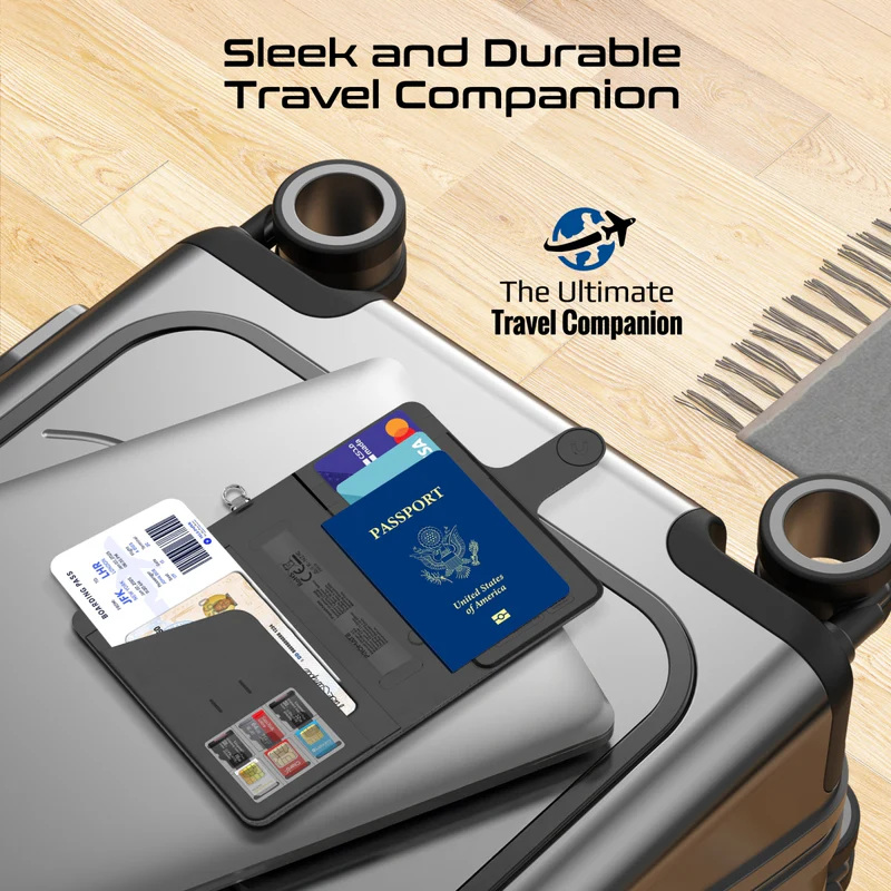 Promate Slim Leather Passport Holder with RFID Protection & Smart Tracking (Black)
