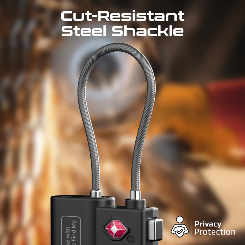 Promate Smart Lock Tracking TSA Approved works with Apple Find My (Black)