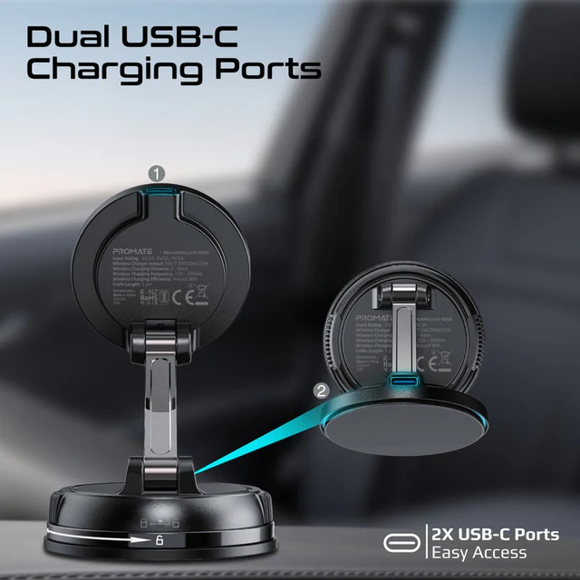 Promate SecureGrip™ 360° Cradleless Car Charger Mount MagSafe 15W (Black)