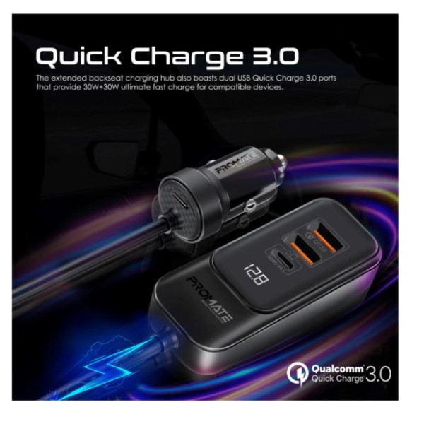 Promate 120W Car charger 1.5m Cable (Black)