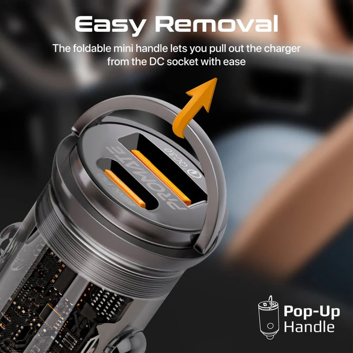 Promate Mini Car Charger 65W (Transparent) 