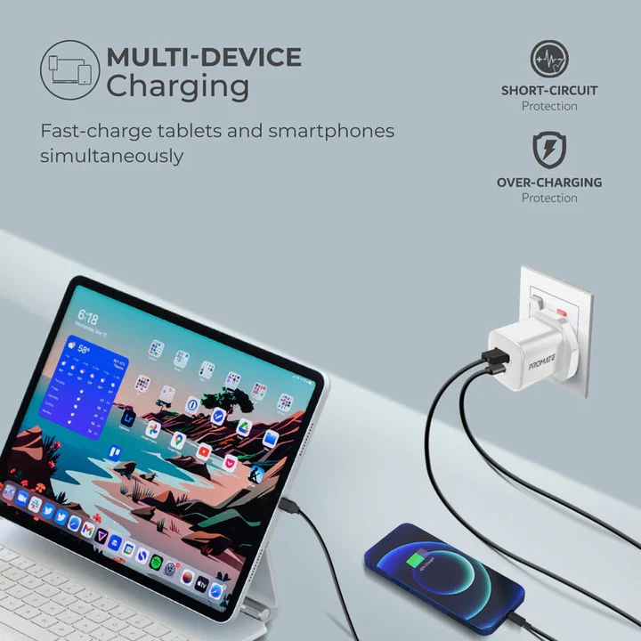 Promate Charging Adapter 33W PD GaNFast™ (White)