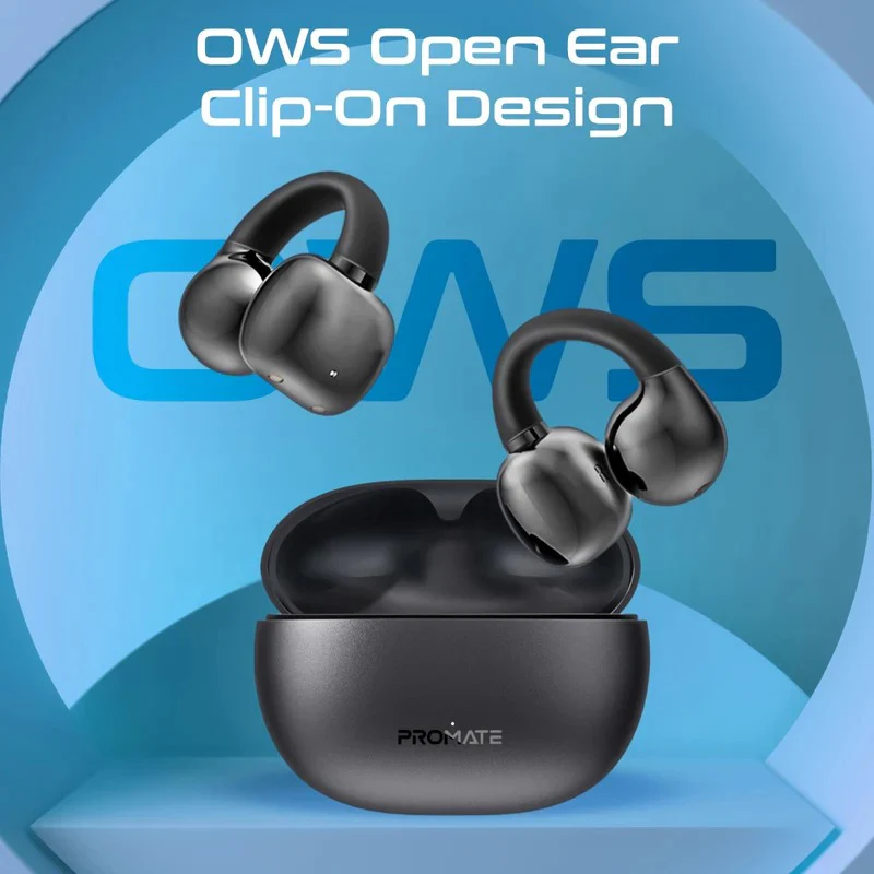 Promate Earbuds AudioFit™ Open Ear Clip On TWS  w/ IntelliTouch (Black)