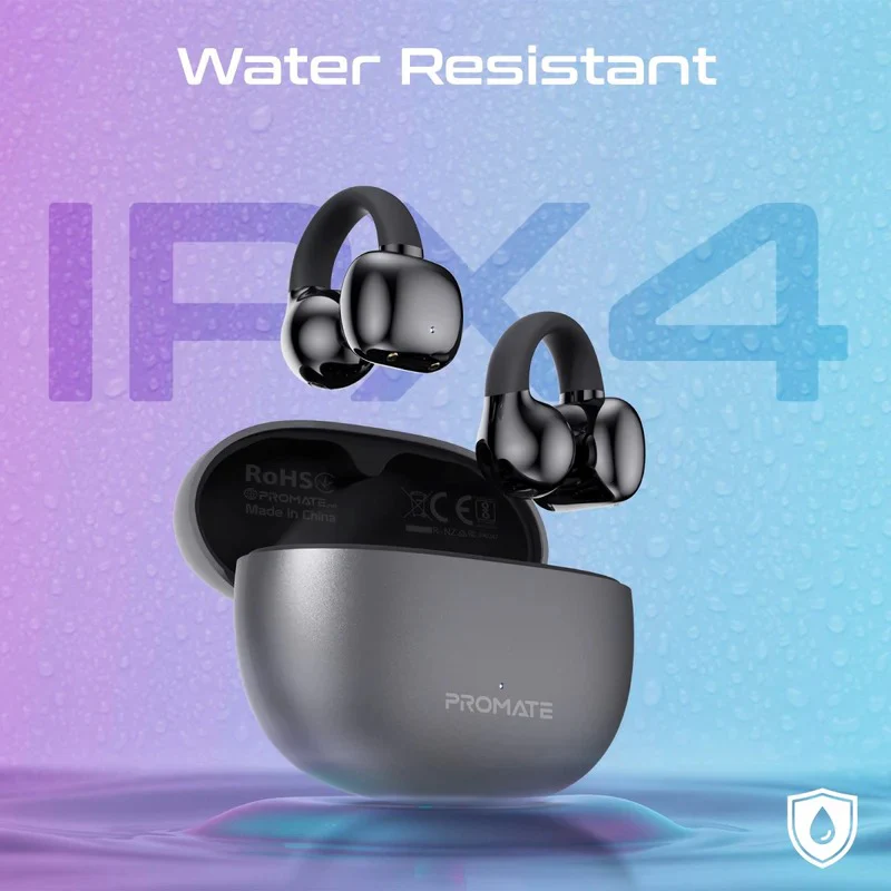 Promate Earbuds AudioFit™ Open Ear Clip On TWS  w/ IntelliTouch (Black)