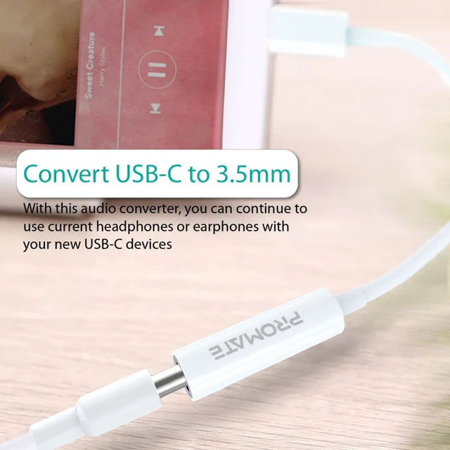 Promate  Adapter USB-C to 3.5mm AUX (White)
