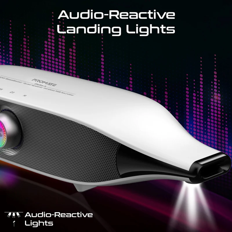 Promate 20W BassBoost™ Quad Speaker Wireless RGB Soundbar  • 30Hours Playback (White)