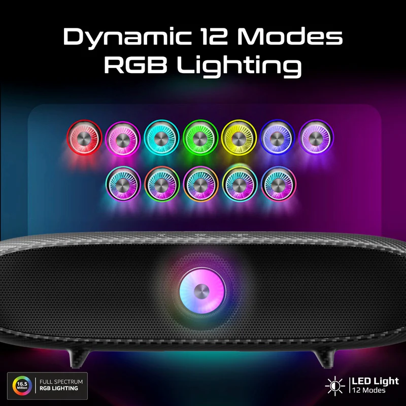 Promate 20W BassBoost™ Quad Speaker Wireless RGB Soundbar  • 30Hours Playback (Titanium)