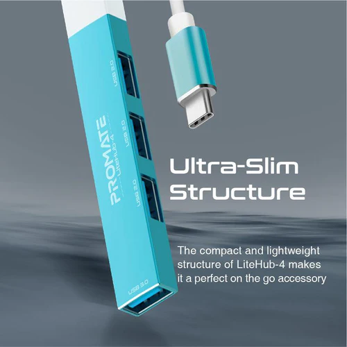 Promate LiteHub 4-in-1 Multi-Port USB-C Data (Blue)