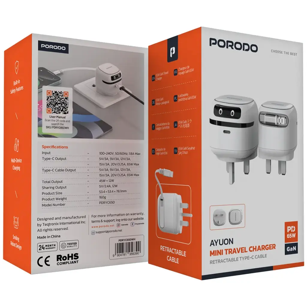 Porodo Ayuon Mini Travel Charger PD 65W (White)