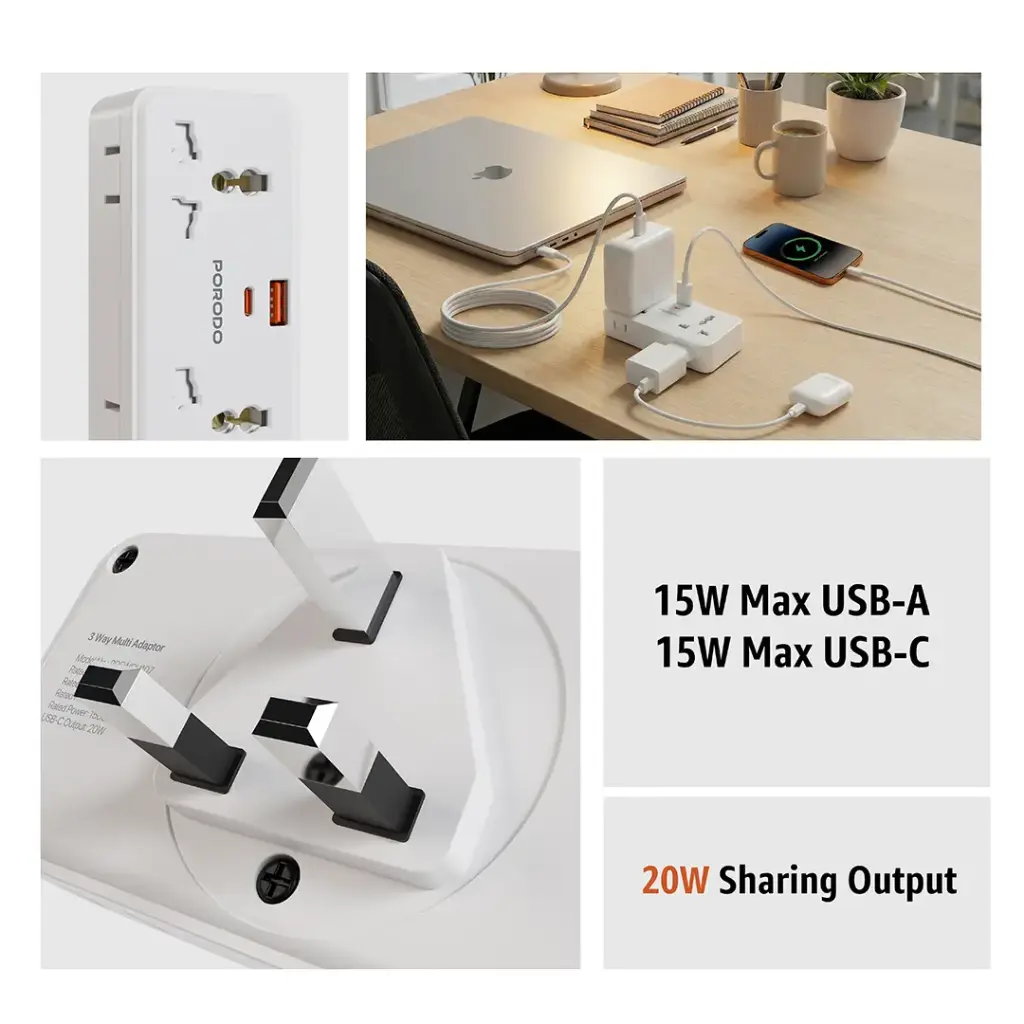 Porodo Plex 1500W Universal Adapter (White)