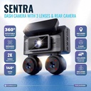 Powerology Sentra Dash Camera with 3 Lenses and Rear Camera (Black)