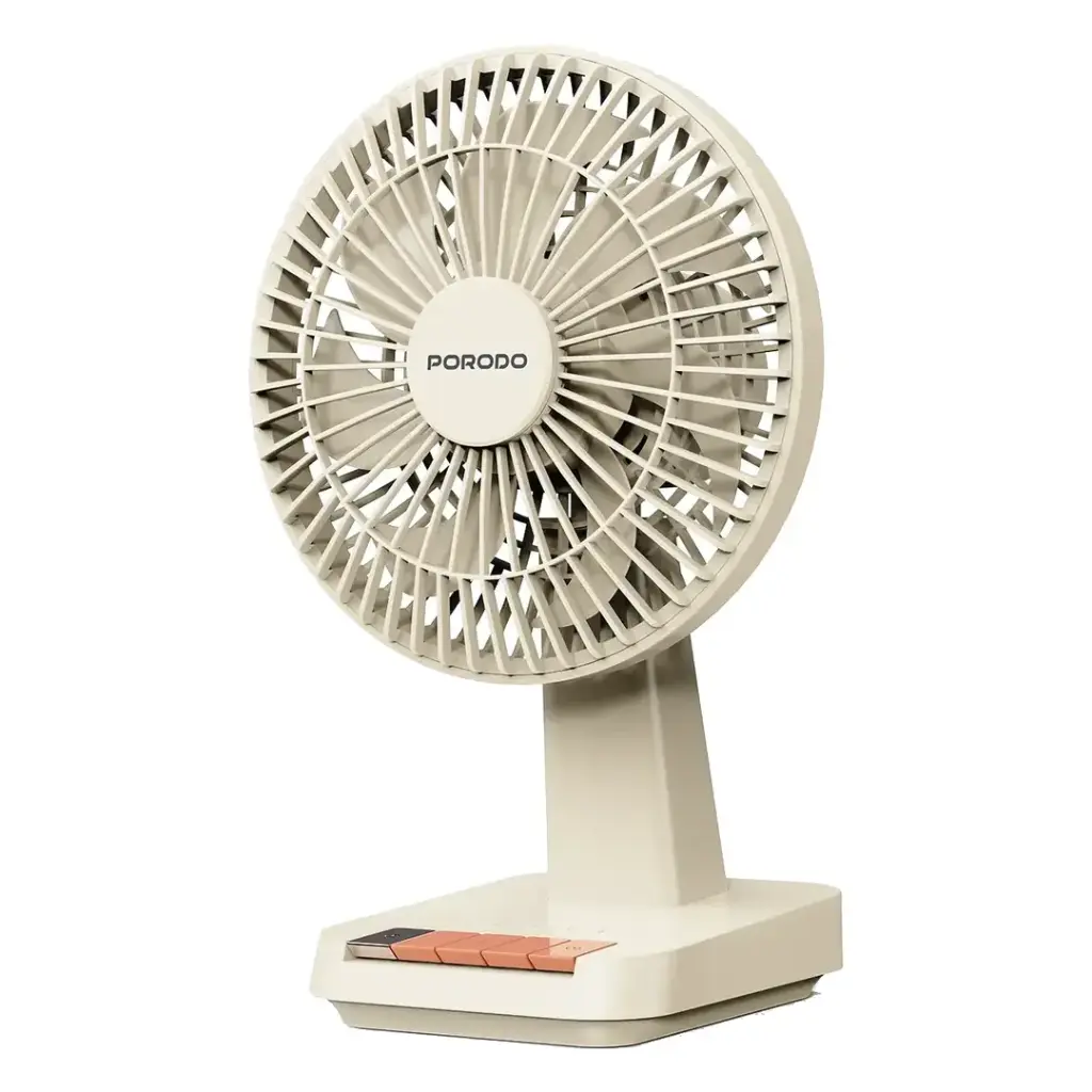 Porodo Lifestyle Chillo Portable Desk Fan with Oscillating Function & Indicator Lights (Beige)
