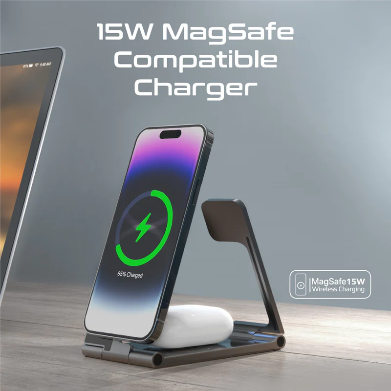 Promate 15W AuraFold-Trio
Ultra-Slim Foldable MagSafe Wireless Charger (Black)