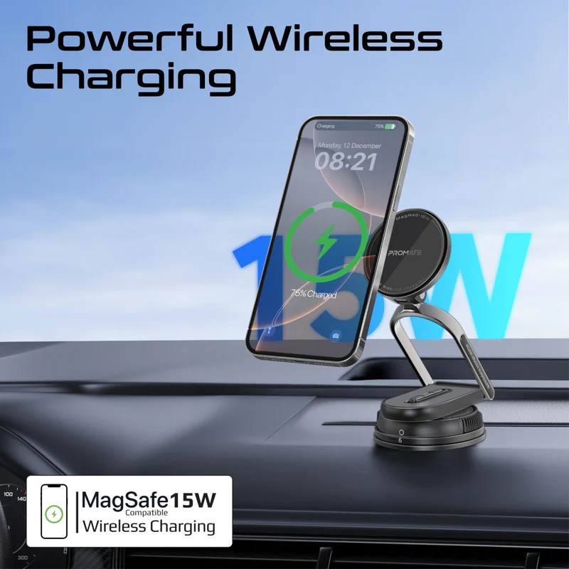 Promate 15W Versatile Ultra-Thin Cradleless Wireless Car Charger (Black)