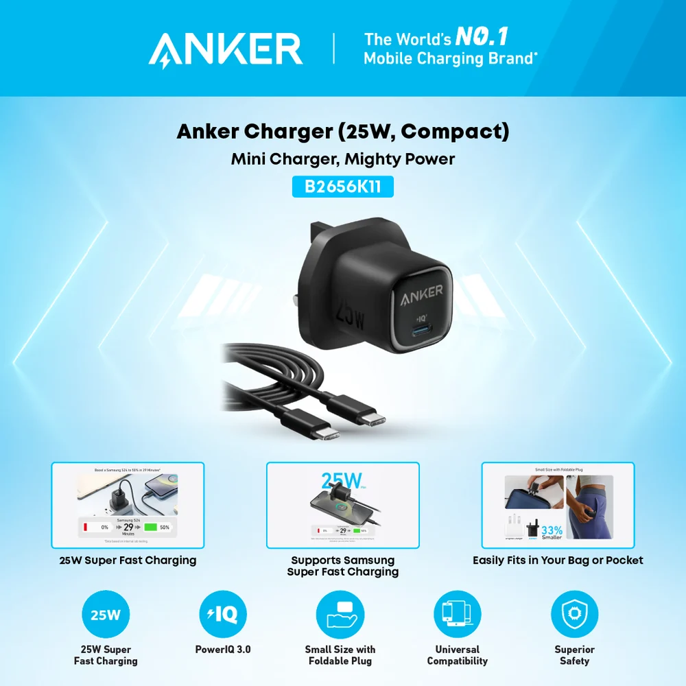 Anker Charger 25W with USB-C Cable (Black)