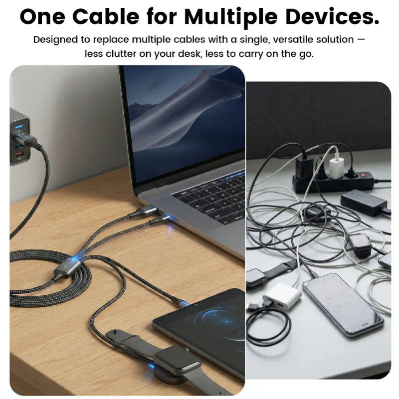 ZLOS  4-in-2 Braided Multi Charging Data Cable (C+A) to (C+L+Micro+Watch) 3M - 1