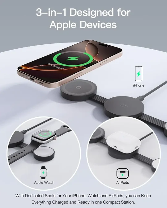 ZLOS 3-in-1 Foldable Wireless Magnetic 15W Charging Station 