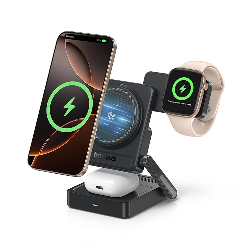Baseus PicoGo Portable 3-in-1 Qi2.2 Wireless Charger 35W (Cosmic Black)
