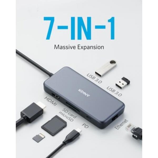 Anker PowerExpand+ 7-in-1 USB-C PD Ethernet Hub (Gray)