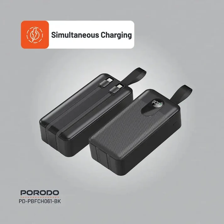 Porodo Power Bank 50000mAh with Integrated Cables (Black)