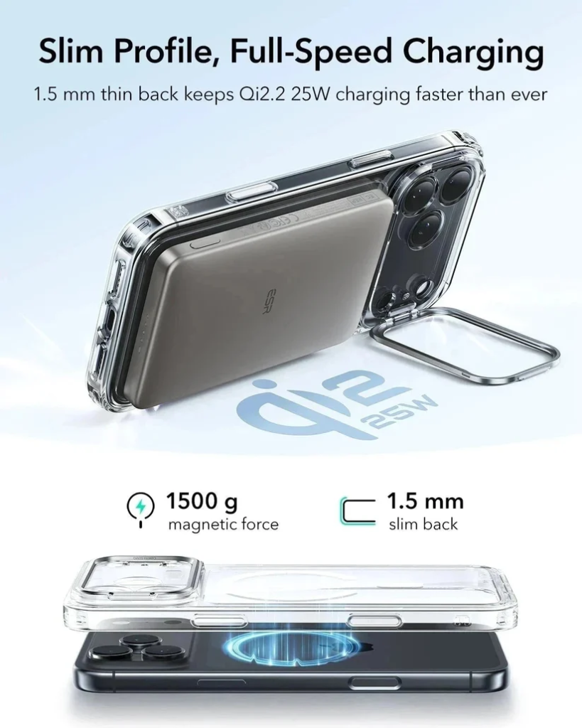 ESR Classic Hybrid Magnetic Case (Camera Control,Stash Stand) for iPhone 17 Pro/18 Pro (Clear)